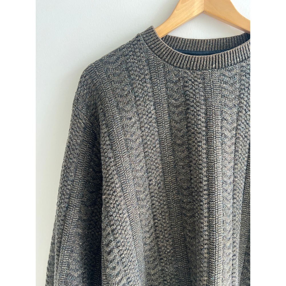 Oscar de la Renta L Green Cable Knit Crewneck Sweater 90s Dadcore Old Money - Picture 5 of 8